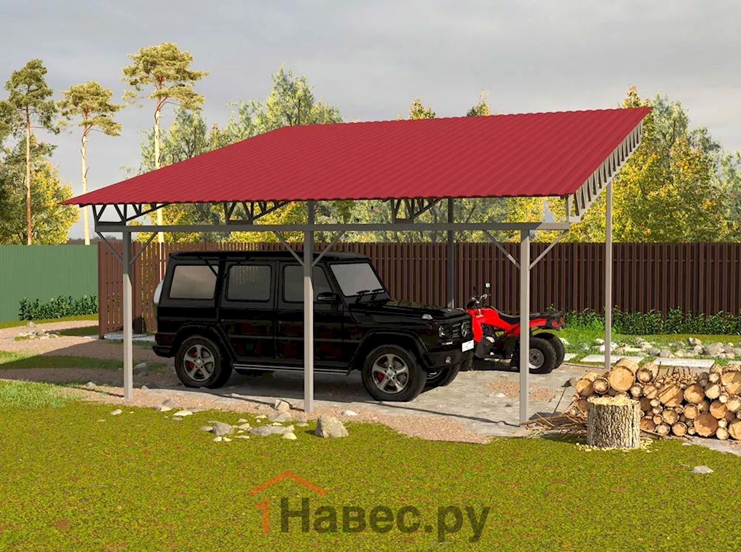 Односкатный расширенный навес из профнастила