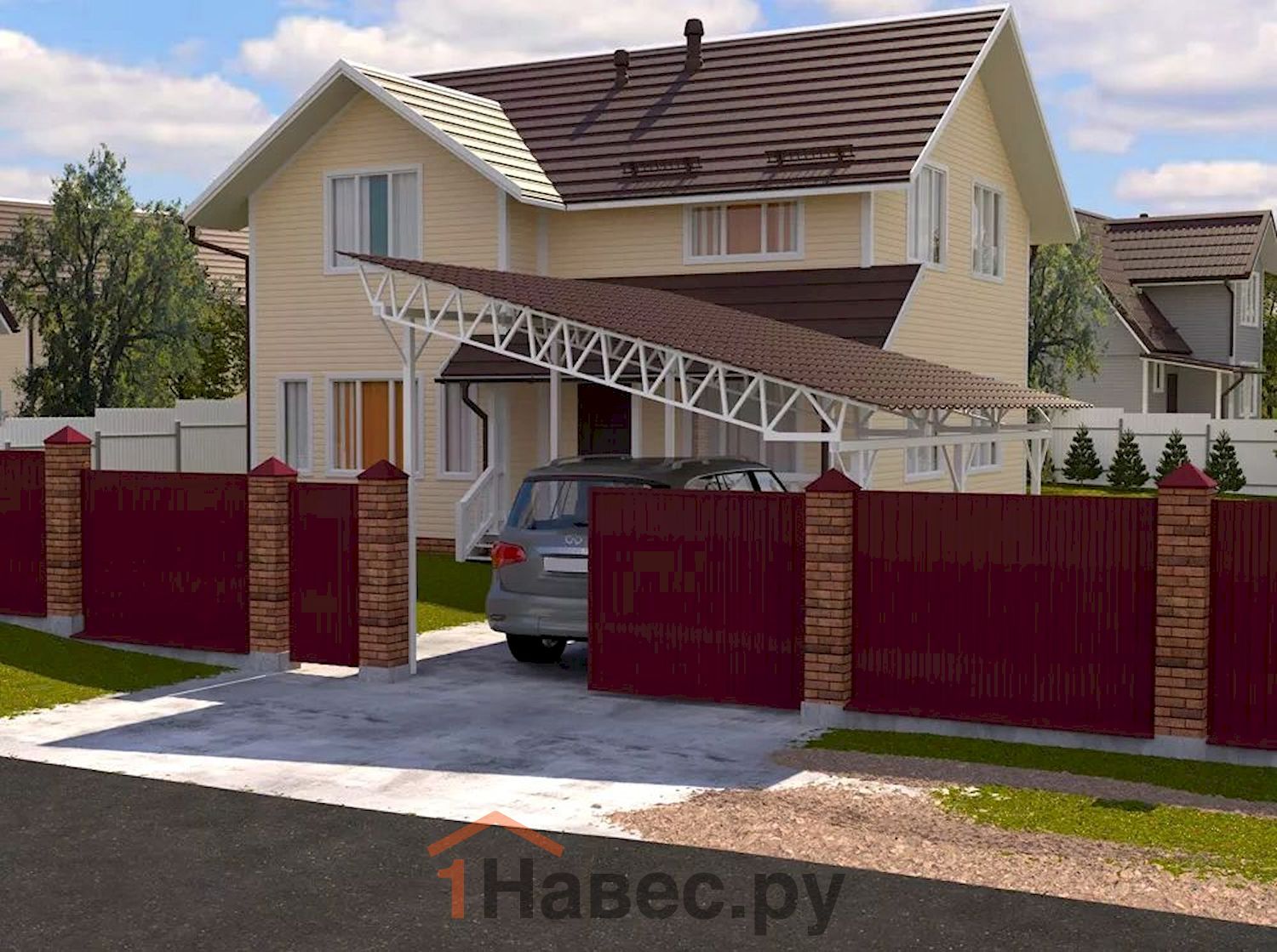 Односкатный навес из металлочерепицы перед воротами