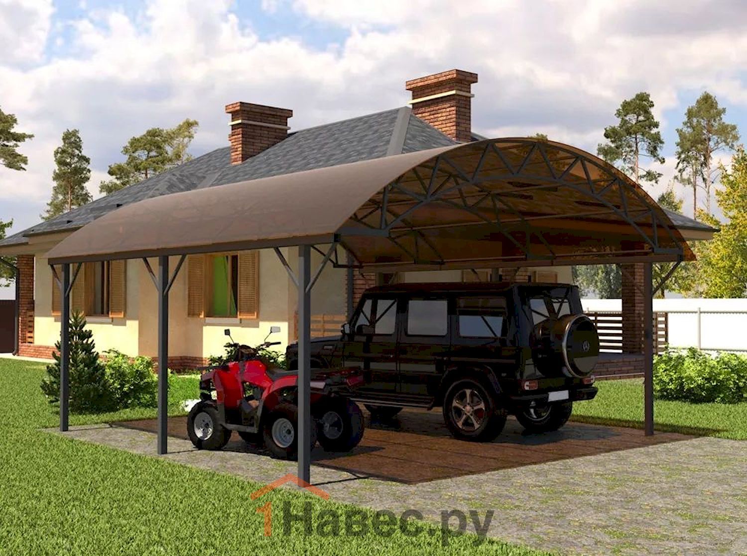 Арочный расширенный навес из поликарбоната